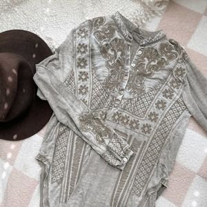 Free People New Romantics Embroidered Boho Shirt with Mother of pearl buttons